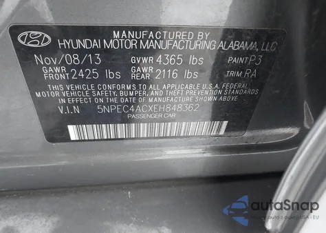 2014 Hyundai Sonata Se z USA, uszkodzony, nr VIN 5NPEC4ACXEH848362